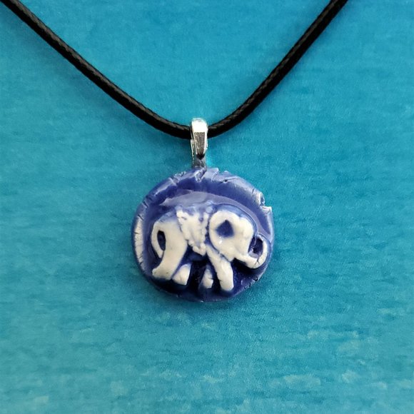 Handmade Ceramic Blue Elephant Pendant Necklace - Picture 13 of 14